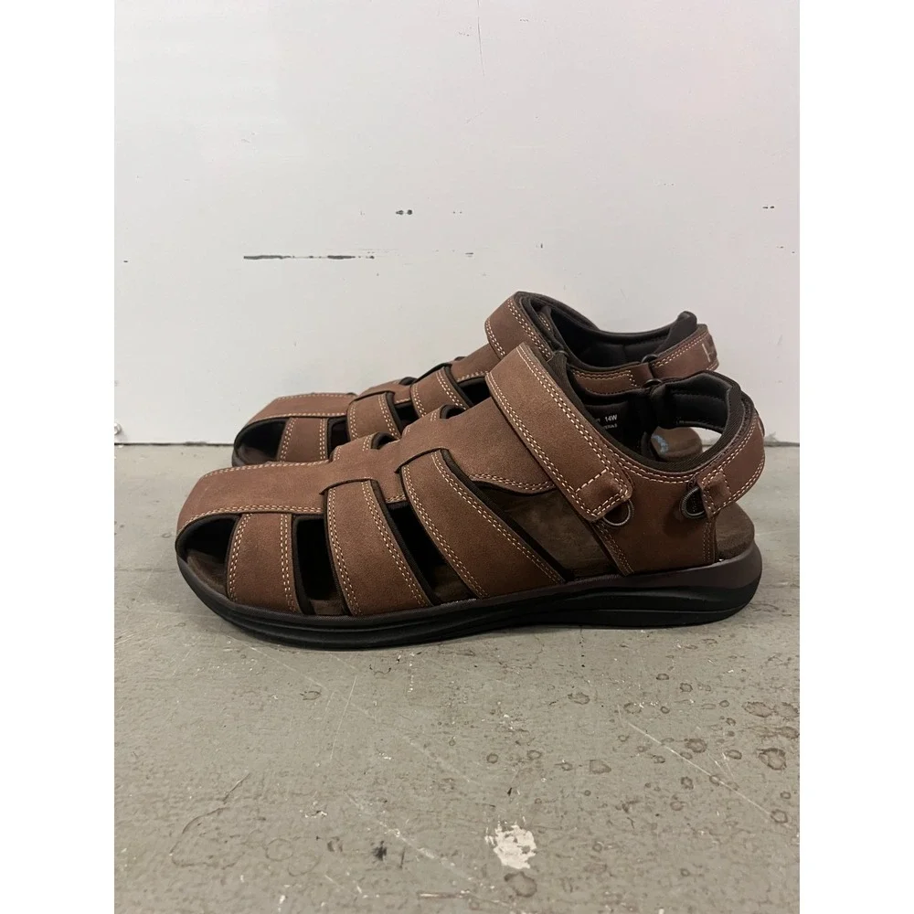 Dockers Byrd Outdoor Sport Fisherman Sandal Men's‎ Dark Tan Leather Shoes - 14W